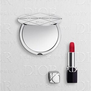 Dior Silver Mirror Compact and Red Lipstick Duo